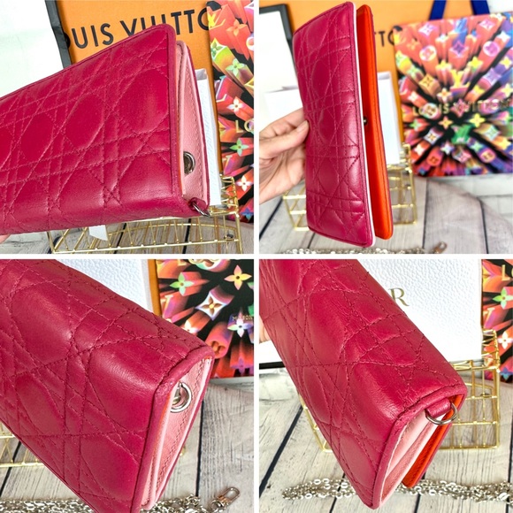 CHRISTIAN DIOR Magenta Pink Leather Cannage Long Wallet Crossbody with C… - Picture 14 of 16